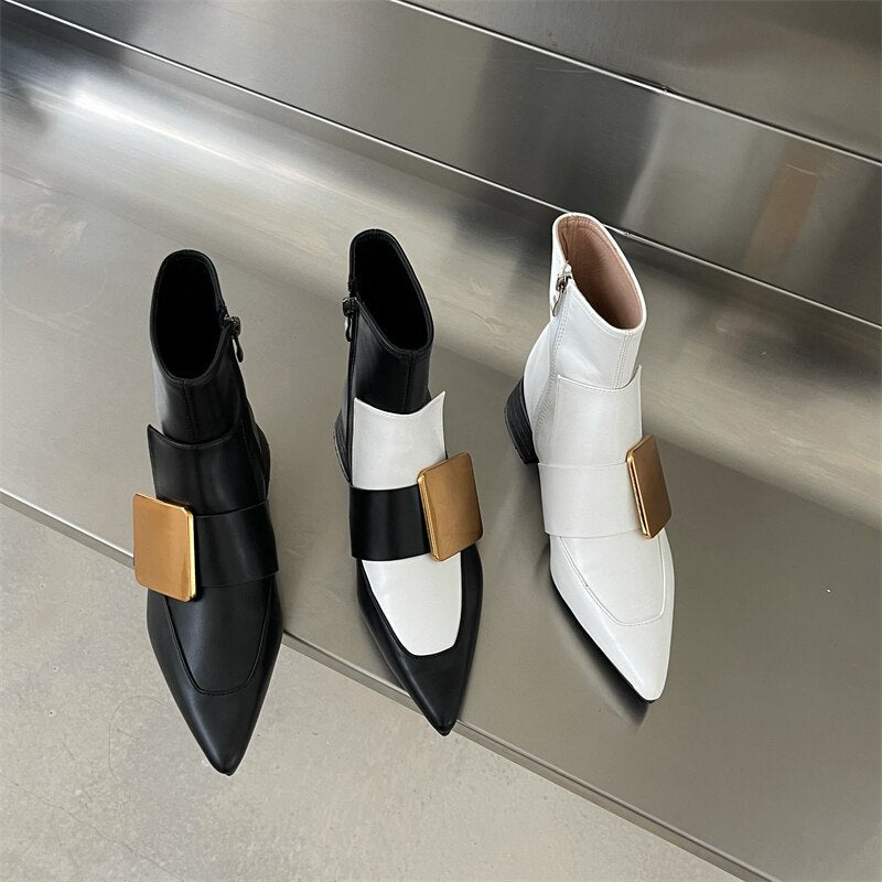 goosudu New Brand Double Color Zipper Ankle Boots Women Shoe  Pointed Toe Fashion Short Boots Concise Winter Ladies Footwear