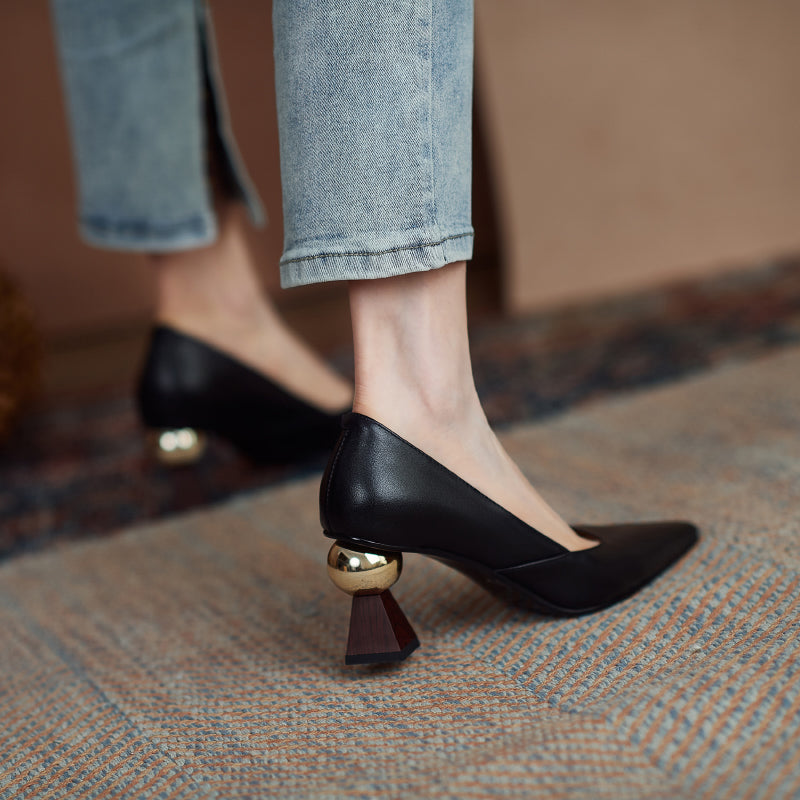 goosudu Vintage Bride Heels Shoes Woman Heels Spring Genuine Leather High Heels Pumps for Women Party Basic Women Shoes Shoes Women