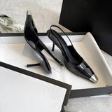 goosudu Star style Patent Leather Women Pumps Fashion Metal square toe High Heels Office Lady Shoes Spring Summer Slingback Female shoes