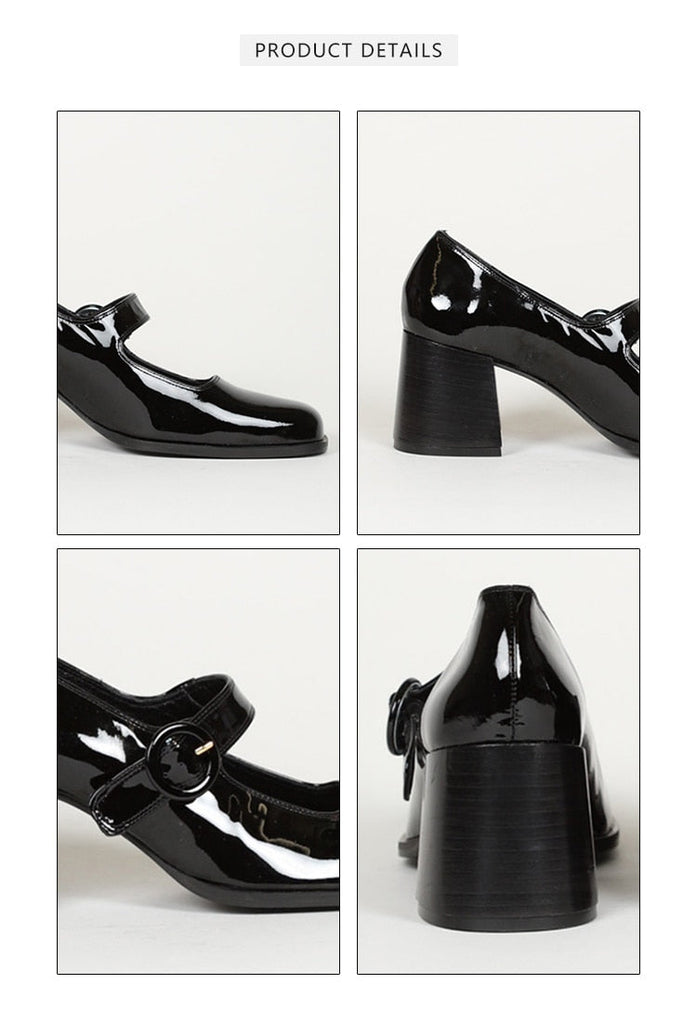 goosudu Woman‘s New Mary Janes Shoes Genuine Leather Shallow Square heel Pumps Buckle Strap Round Toe Lady Footwear