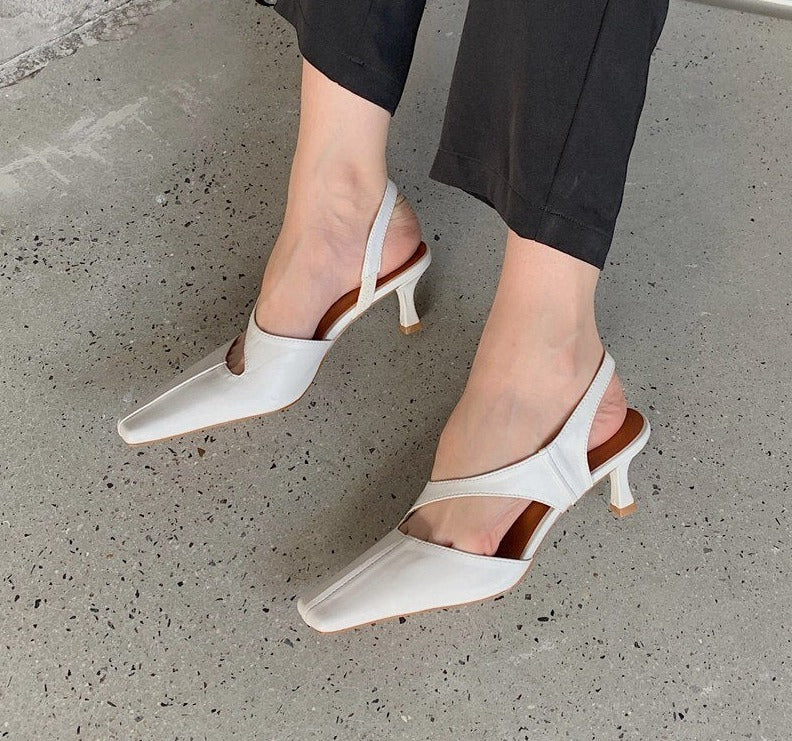 goosudu Women Sandals Fashion Hollow Elegant High Heels Square Toe Mule Shoes Slip On Shallow Comfort Commute Casual Ladies Shoes  Pumps