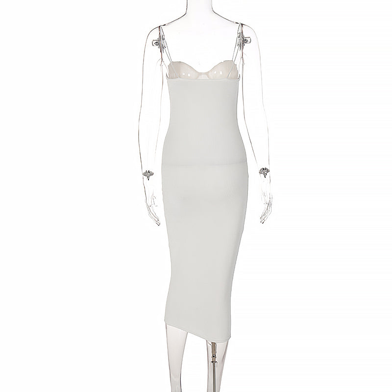 Goosudu Backless Solid Sleeveless Revealing Midi Strips Dress Spring Bodycon Sexy Streetwear Party Club Outfits Y2K