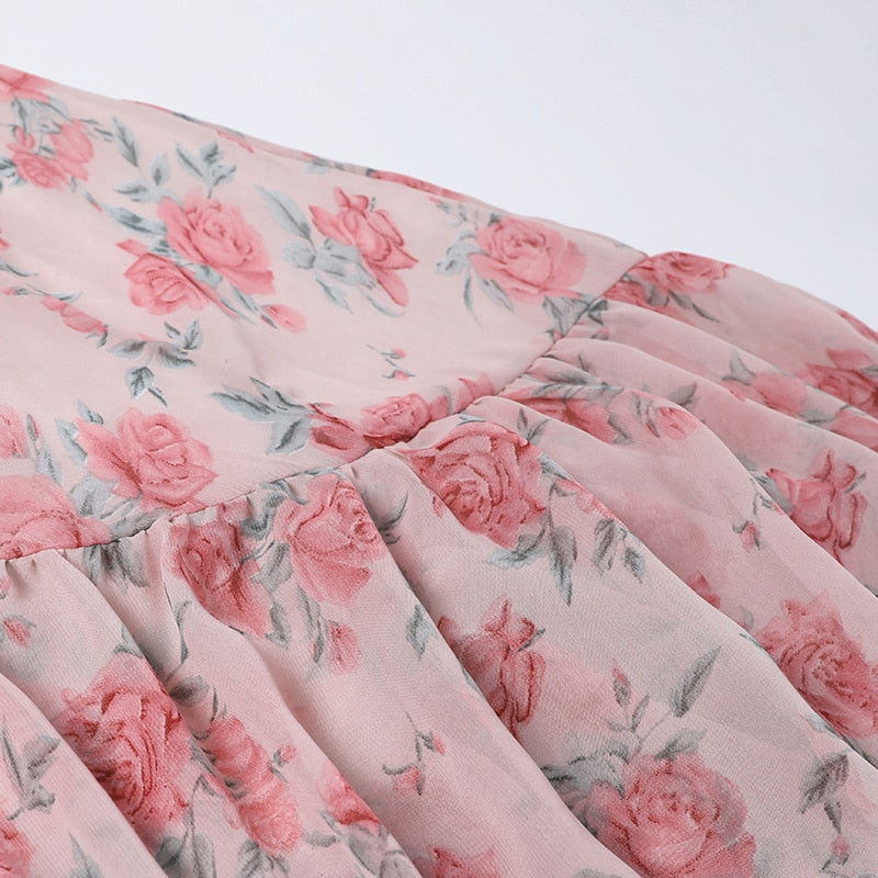 goosudu Fairy Dress Ruffled Breast Wrap Strap Dress Women's Spring Summer Midi Flower Halterneck  Boho Dress Beach Dress Sundress