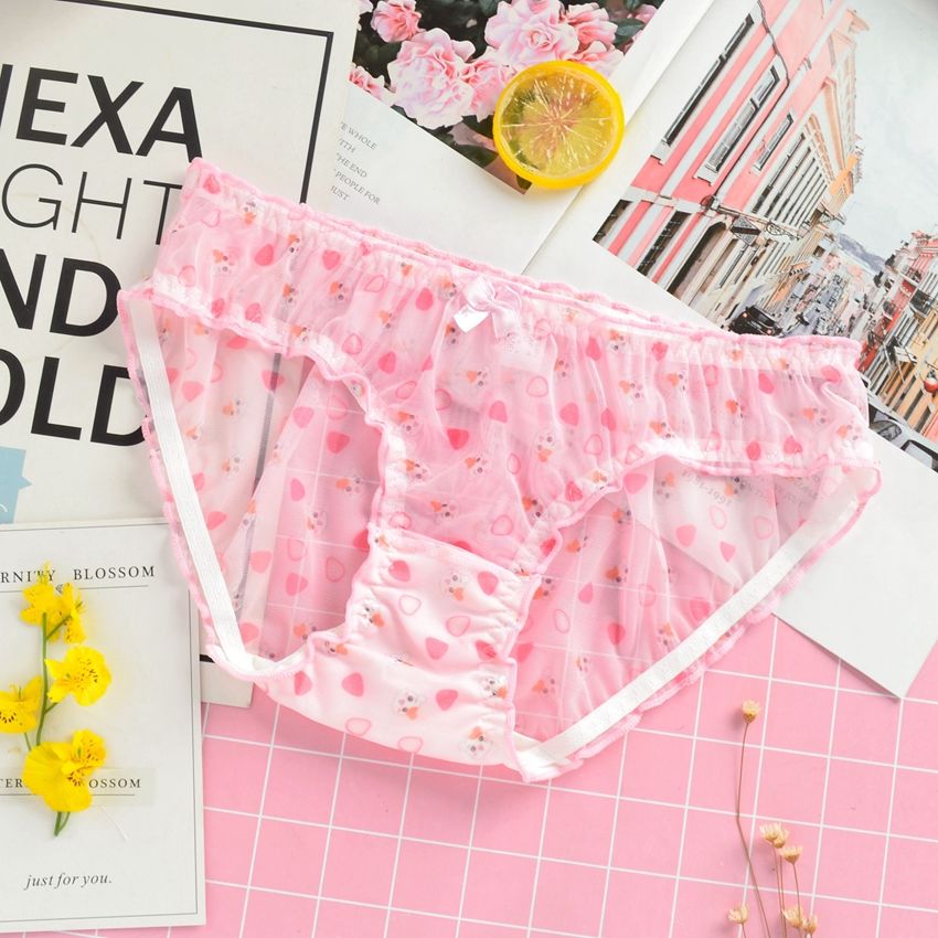 Japanese Cute Lolita Sexy Lace Panties For Women Mesh Transparent Underwear Thin Thong Brief Strawberry Lingerie For Teen Girl