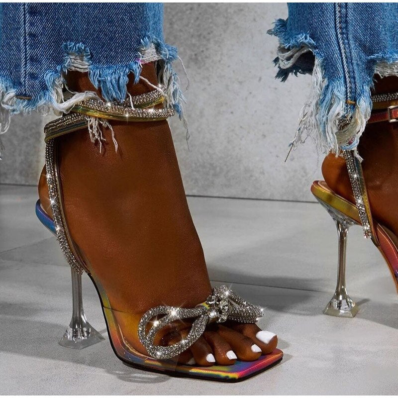 Women Sexy Sandals Ladies High Heels Bow-knot Glitter Summer Woman Shows Buckle Strap Female Fashion Party Wedding Pumps