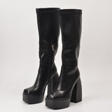 goosudu Punk Style Autumn Winter Boots Elastic Microfiber Shoes Woman Ankle Boots High Heels Black Thick Platform Long Knee High Boots