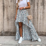 Goosudu Bohemian Women Long Skirt Asymmetrical Beach Style Floral Printed High Waist Ladies Casual Skirt Ins Skirts Faldas Spring