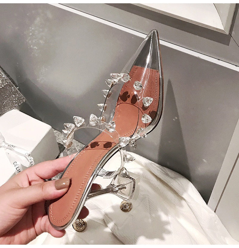 goosudu Star style Rivet Transparent PVC Cup Heeled Women Sandals Fashion Stiletto High heels Summmer Shoes Female Pumps Sandals