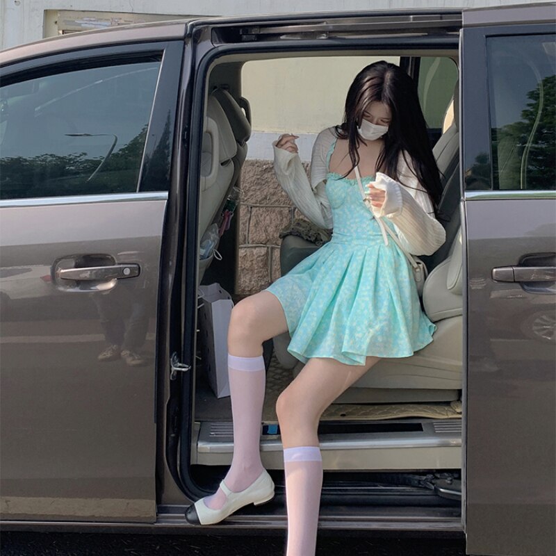 Lolita Dress Flower One-Piece Korean Sleeveless Vintage Elegant Dresses Women Casual Design Boho Summer Beach Mini Kawaii Dress