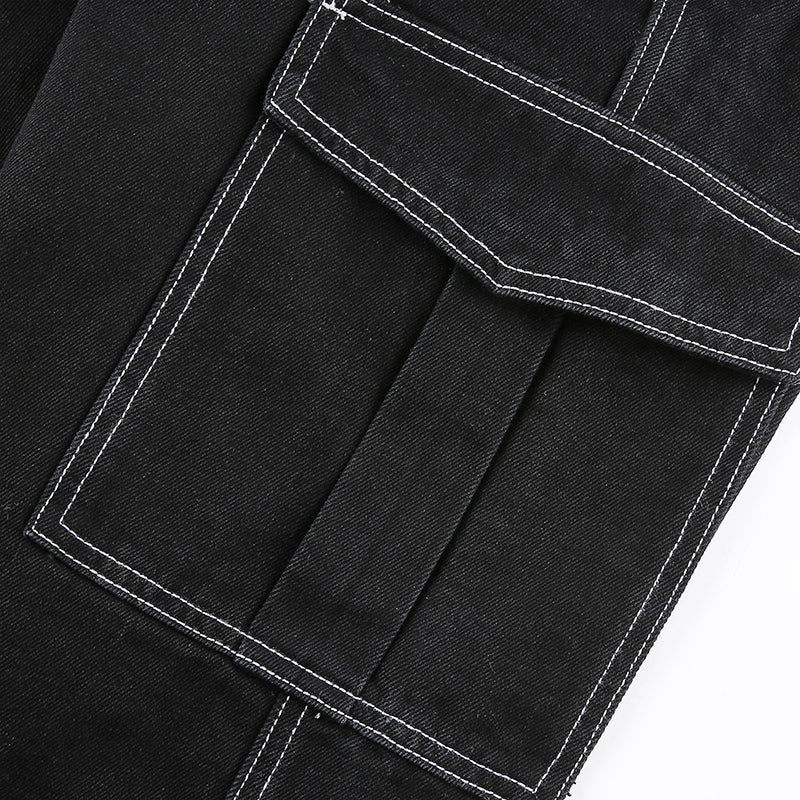Goosudu Aiertu  Weekeep Pockets Patchwork Baggy Jeans Fashion Streetwear 100% Cotton Women Denim Trouser Loose Cargo Pants Korean Jeans Harajuku