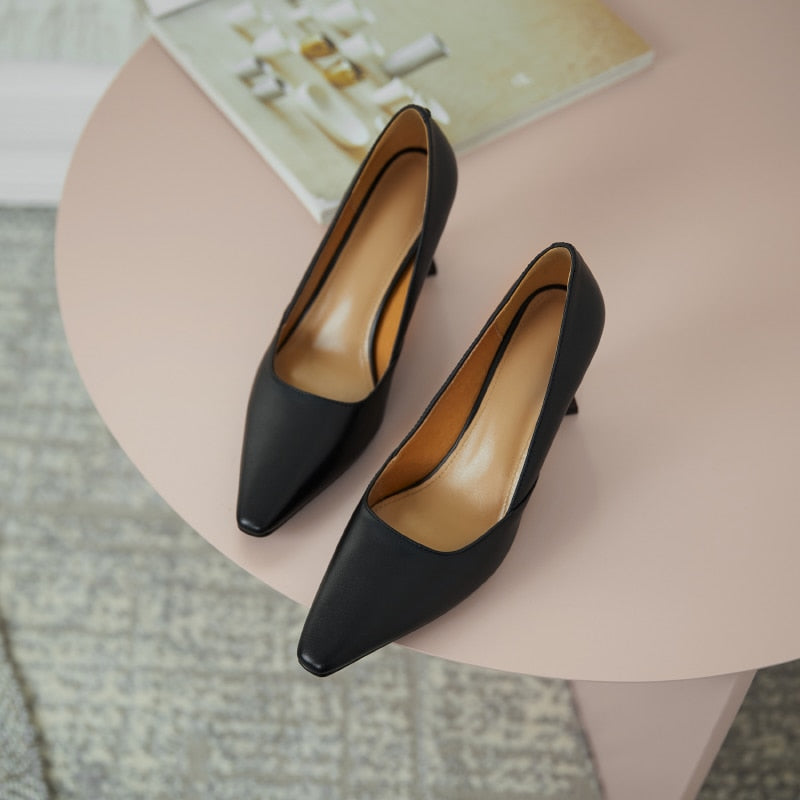 goosudu Vintage Bride Heels Shoes Woman Heels Spring Genuine Leather High Heels Pumps for Women Party Basic Women Shoes Shoes Women