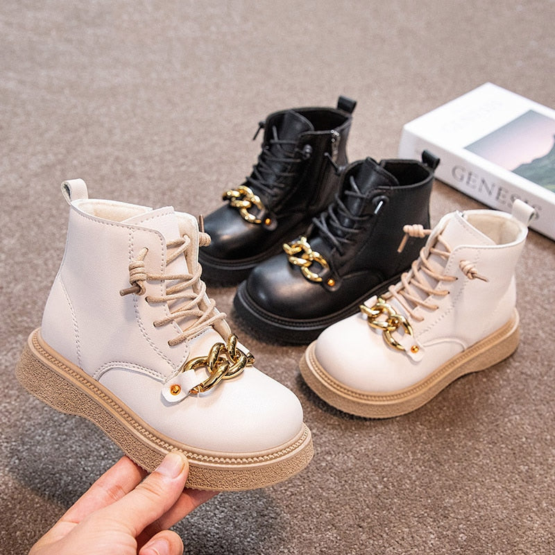 goosudu Children Shoes Girls  Warm Winter Fur Thick Plush Korean Style Ankle Boots Beautiful Princess Short Boots with Chain