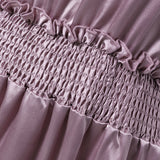 goosudu Women Silk Dress Celmia Satin Mini Robe Summer Elegant Party Wrap Evening Dress Long Lantern Sleeve V Neck Solid Vestidos