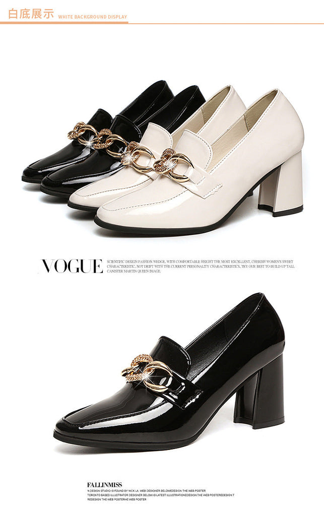 goosudu High heels spring and autumn thick heel heel heel square head small shoes female British buckle OL fashion shoes