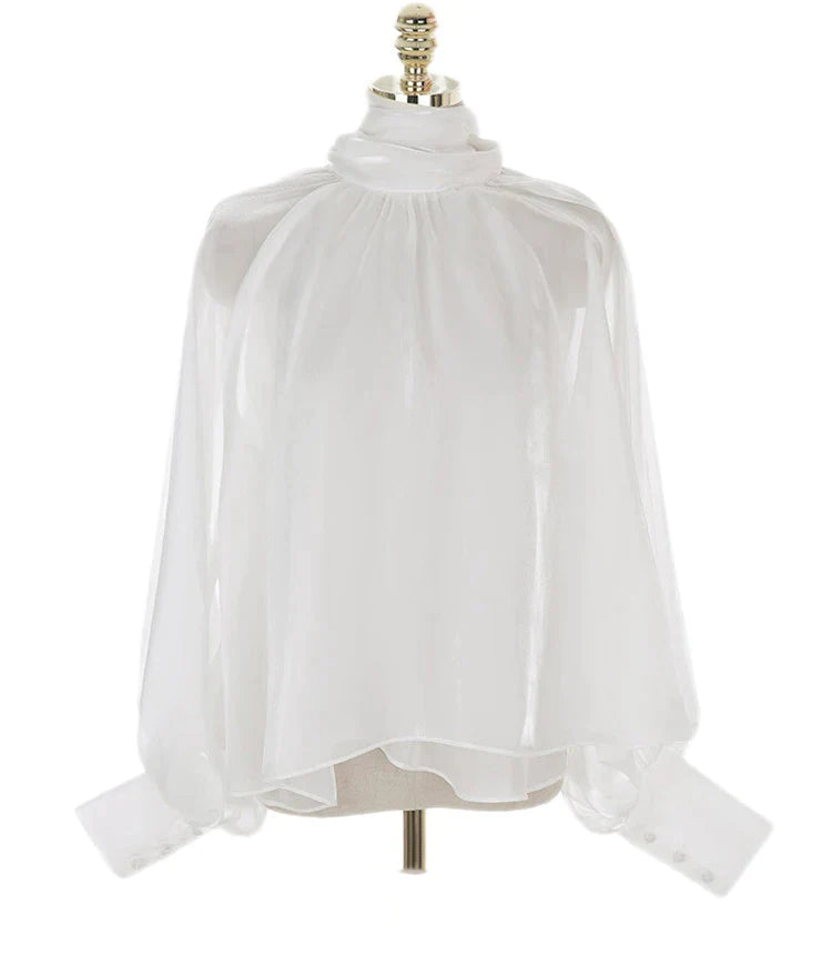 Designer Fashion Long Lantern Sleeve Women Blouses Bowknot Silky Summer Spring France Chic Shirts Blusas