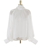 Designer Fashion Long Lantern Sleeve Women Blouses Bowknot Silky Summer Spring France Chic Shirts Blusas