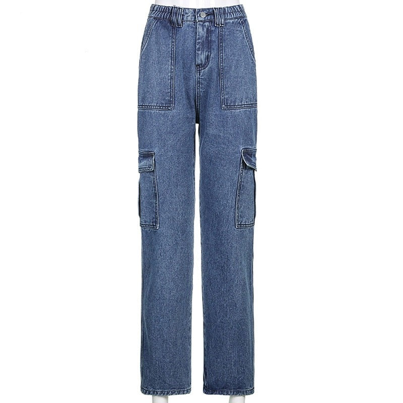 Goosudu Aiertu  Weekeep Pockets Patchwork Baggy Jeans Fashion Streetwear 100% Cotton Women Denim Trouser Loose Cargo Pants Korean Jeans Harajuku