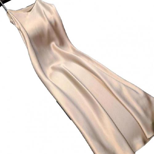 Sexy Women Sling Dress V Neck Backless Spaghetti Straps Large Hem Solid Color Ladies Satin Banquet Maxi Dresses