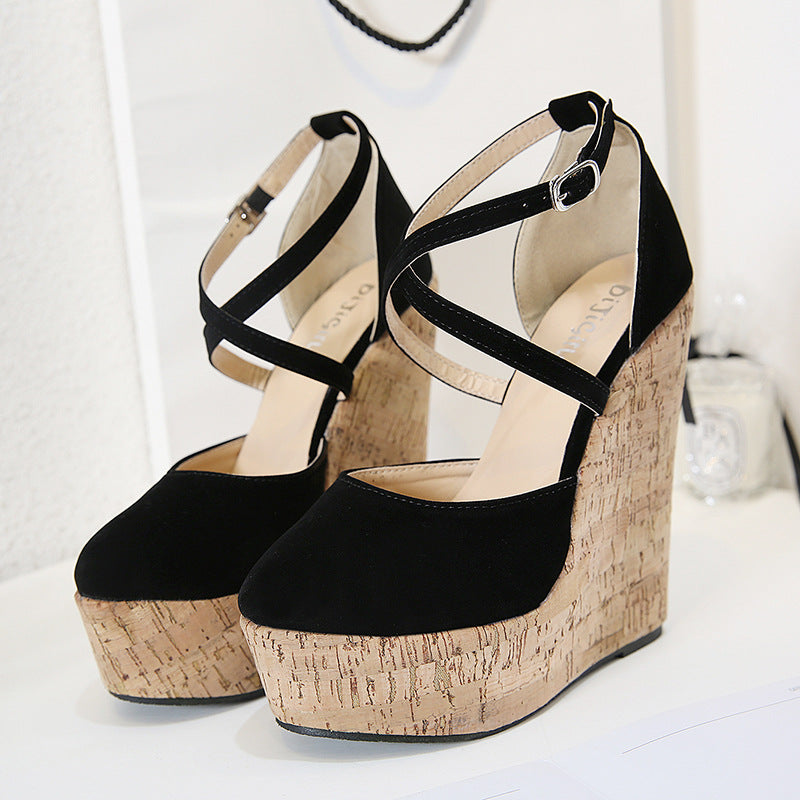 goosudu Spring Sexy Mary Janes Wedges Platforms Pumps Woman Fetish Heel Round Toe Stripper Buckle Strap Party Wedding Shoes