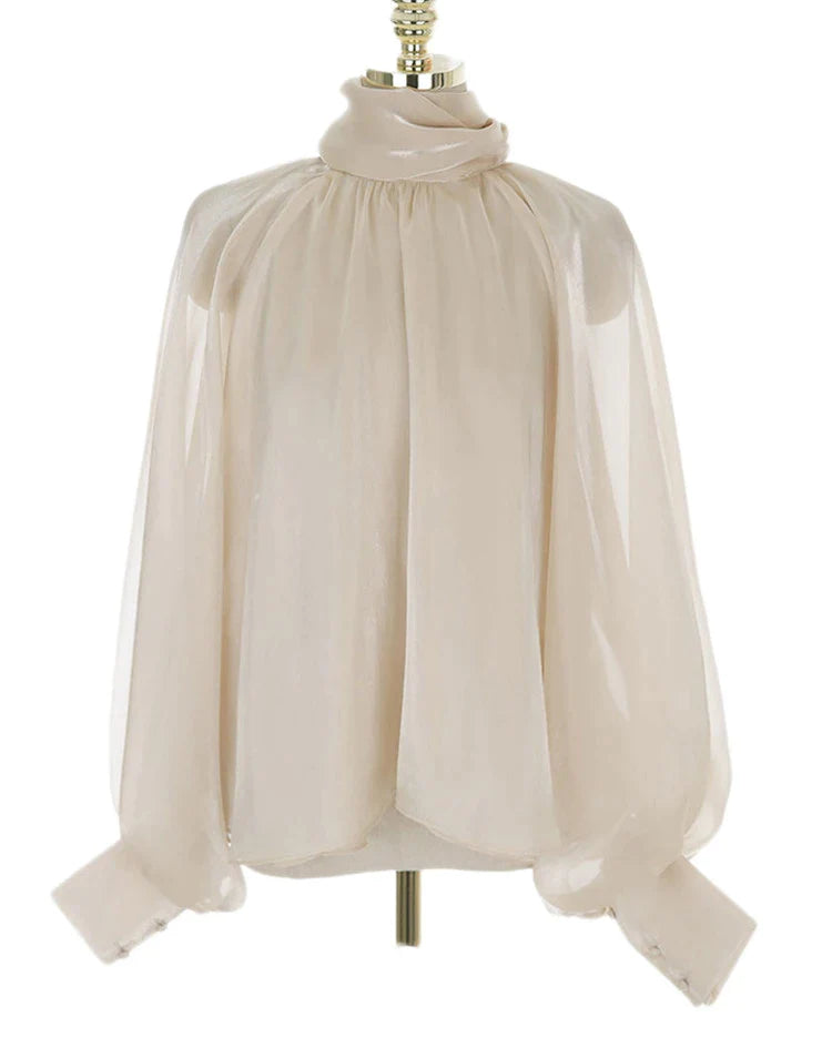 Designer Fashion Long Lantern Sleeve Women Blouses Bowknot Silky Summer Spring France Chic Shirts Blusas