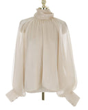 Designer Fashion Long Lantern Sleeve Women Blouses Bowknot Silky Summer Spring France Chic Shirts Blusas