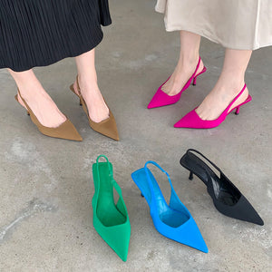 goosudu  Fashion Thin High Heels Slingback Sandals Pointed Toe Slip On Mules Shoes Ladies Elegant Shallow Pumps Party Dress Shoes