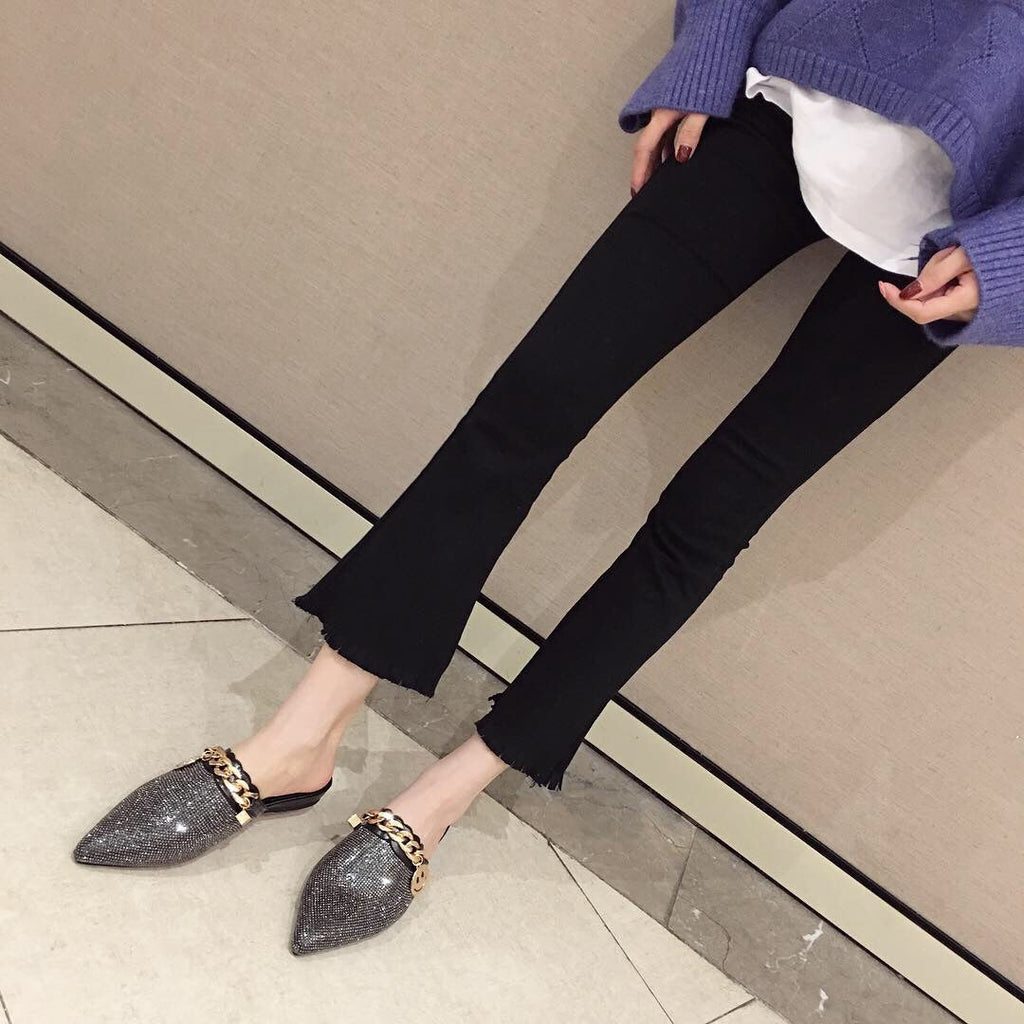 goosudu Women Mules Luxury Flats Fashion Loafers Designer Shoes Summer Slippers Pointed Toe Slides Slip on Wedding Casual Ladies Sandals