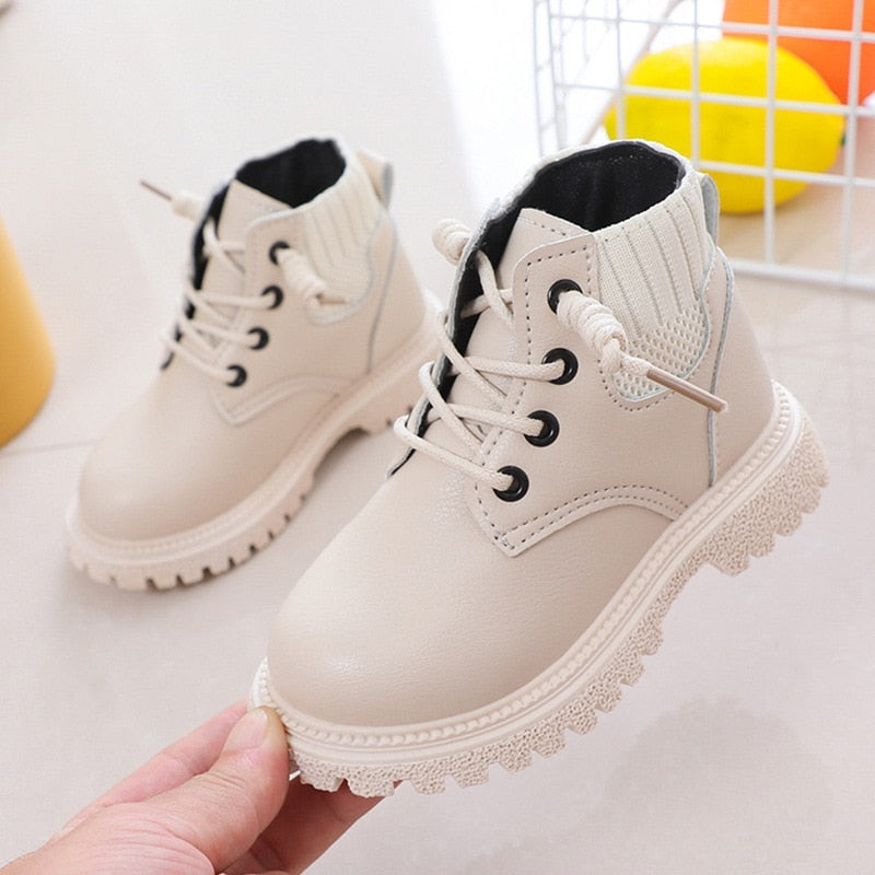 goosudu Children Fashion Casual Shoes Spting Autumn Martin Boots Girls Boys Leather Soft Antislip T-tied Boots Sport Running Shoe 21-30