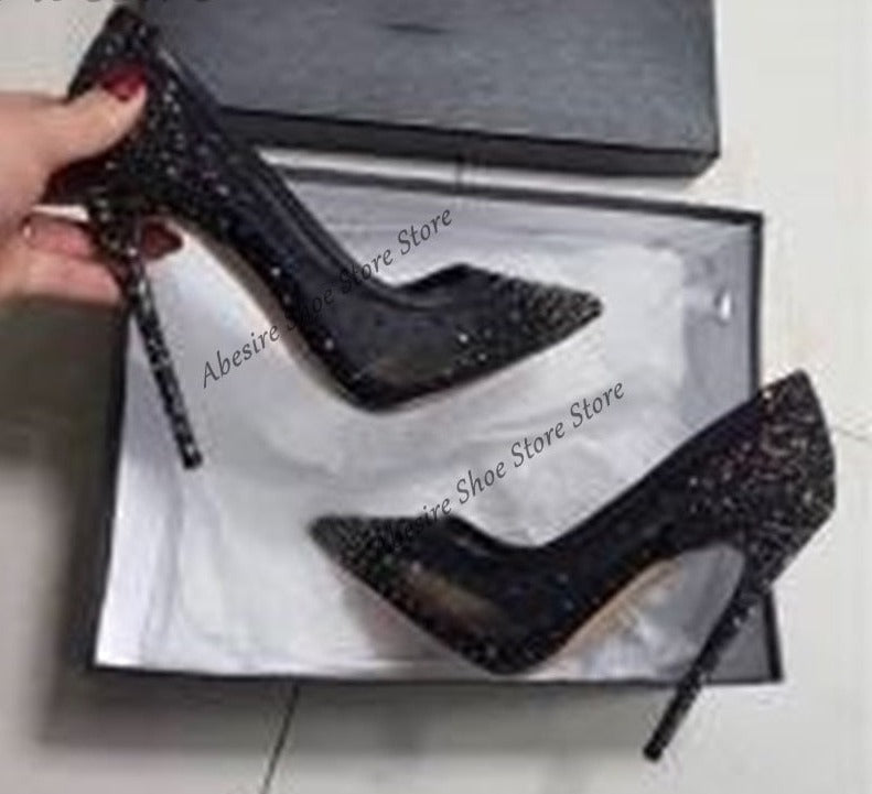 goosudu New Crystal Pumps Shallow Crystal Stilettos Solid Pumps Beige High Heels Woman Spring Shoes Fashion Party Sexy Big Size