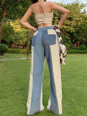 goosudu  Patchwork Casual Corduroy High Waist Pants 2000s Aesthetic Autumn Warm Long Trousers Skinny Streetwear Sweatpants 90s