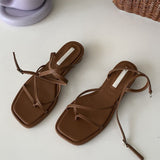 Summer Women Sandal Shoes Low Round Heel Narrow Band Gladiator Casual Sandal Ladies Casual Outdoor Beach Slides
