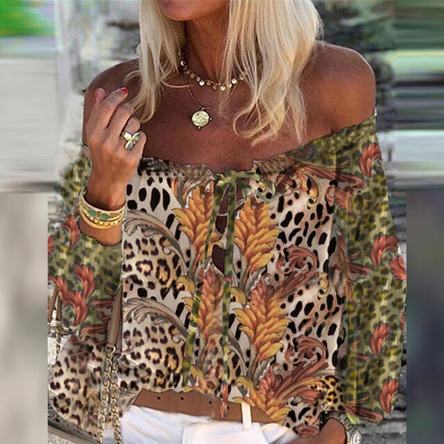 goosudu Elegant Lace-Up Tassel Chic Blouses Shirts  Summer Vintage Floral Print Boho Tops Women Sexy Off Shoulder Flare Sleeve Blusa