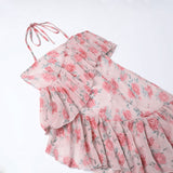 goosudu Fairy Dress Ruffled Breast Wrap Strap Dress Women's Spring Summer Midi Flower Halterneck  Boho Dress Beach Dress Sundress