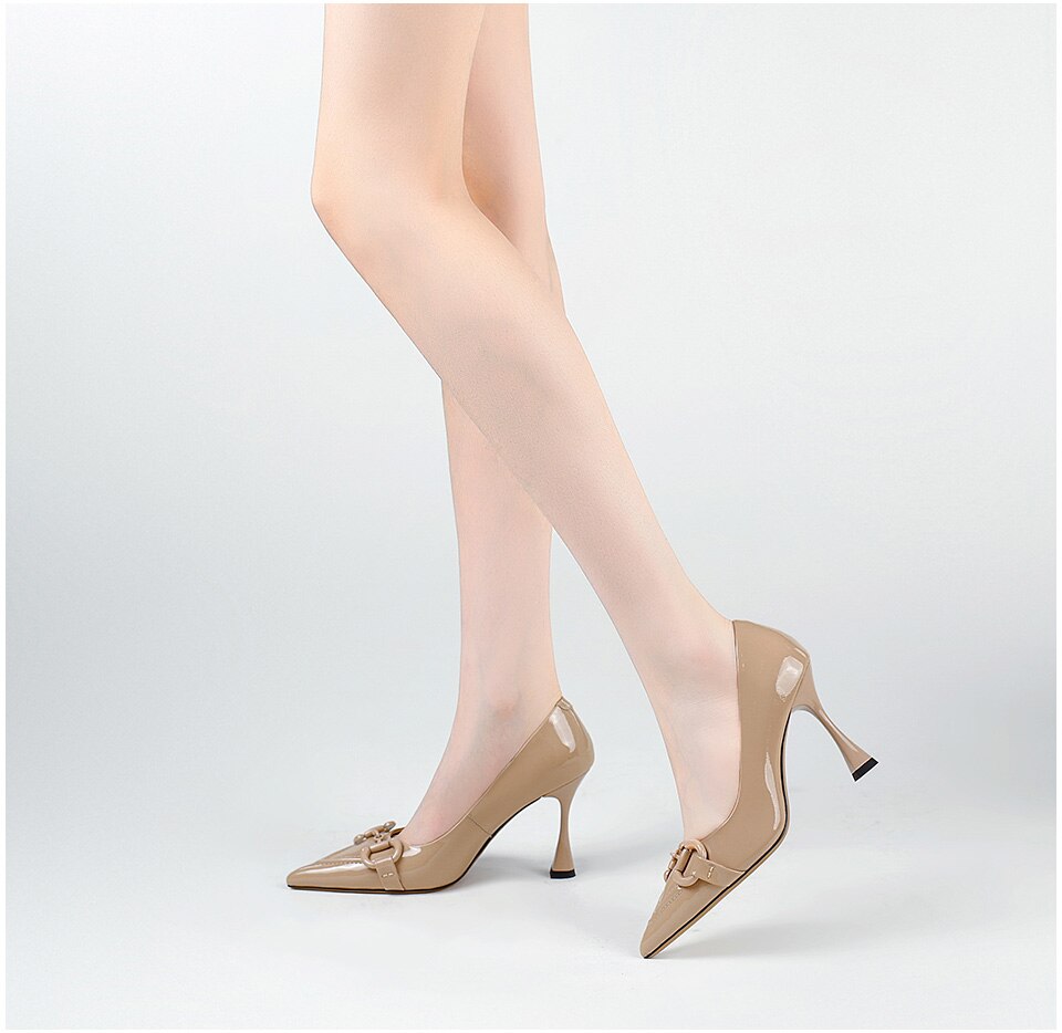 goosudu  Pumps Women Genuine Leather Pointed Toe Emerald Green Stiletto High Heels Spring Bride Shoes Party Wedding Shoes