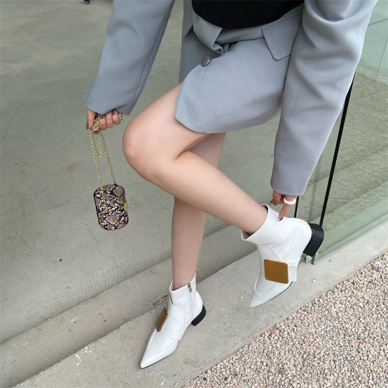 goosudu New Brand Double Color Zipper Ankle Boots Women Shoe  Pointed Toe Fashion Short Boots Concise Winter Ladies Footwear