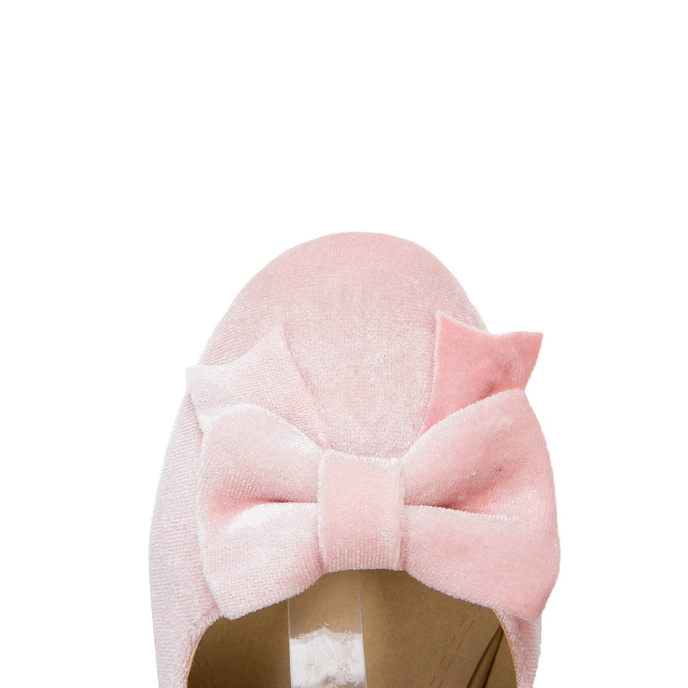 Woman's Med Heel Lolita Shoes Flock PU Leather Cute Bow Mary Jane Pumps Bride Wedding Cosplay Party Red Pink Black Size 34-43