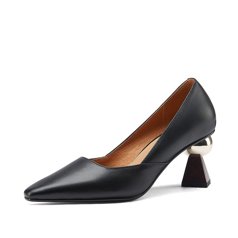 goosudu Vintage Bride Heels Shoes Woman Heels Spring Genuine Leather High Heels Pumps for Women Party Basic Women Shoes Shoes Women