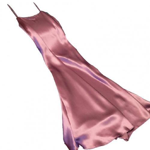 Sexy Women Sling Dress V Neck Backless Spaghetti Straps Large Hem Solid Color Ladies Satin Banquet Maxi Dresses