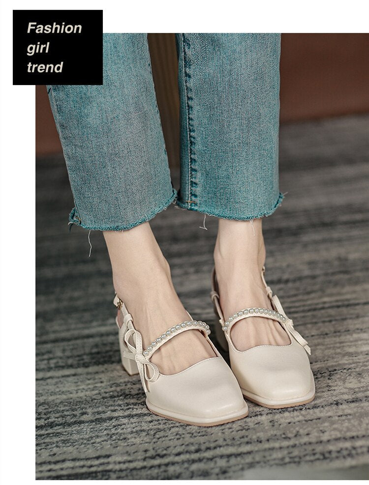 goosudu Summer Chic High Heel Sexy Ladies Sandals Side Knot Faux Pearl Fashion Women Pumps Open Back Heel Female Shoes
