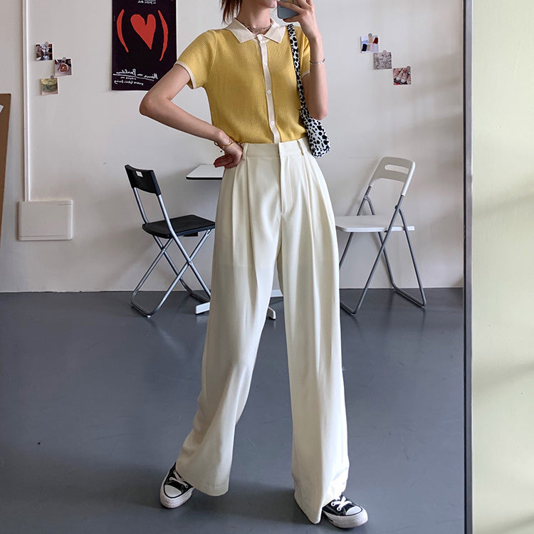 Summer Loose Casual Long Women Fashion Thin High Waist Pants Black Simple Wide-leg Pants Trousers Korean