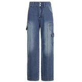 Goosudu Aiertu  Weekeep Pockets Patchwork Baggy Jeans Fashion Streetwear 100% Cotton Women Denim Trouser Loose Cargo Pants Korean Jeans Harajuku