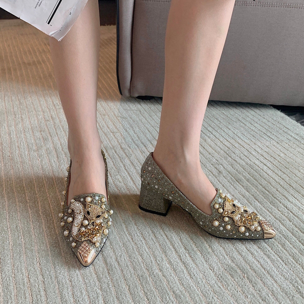 goosudu Pumps Women Shoes High Heels Loafers Slip on Luxury Mules Elegant Designer Shoes Slip on Pointed Toe Fashion Ladies Oxford Style