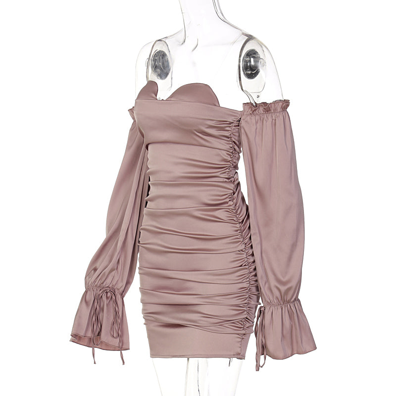 Goosudu Women Solid Long Loose Flare Sleeve With Drawstring Ruched Mini Dress spring  Autumn Streetwear Outfit Fashion Y2K