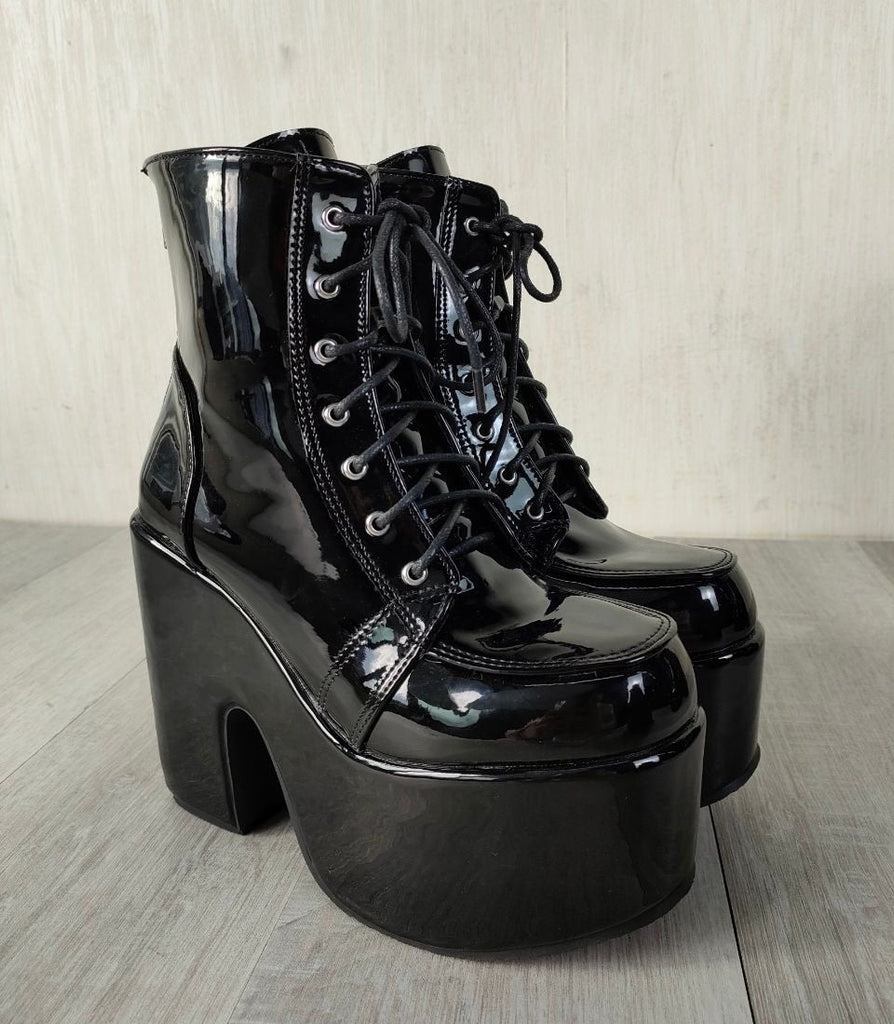 goosudu Luxury Brand Design Female Chunky High Heels Ankle Boots Fashion Zip Lace-up High Platform Boots Women Street Punk Shoes Woman