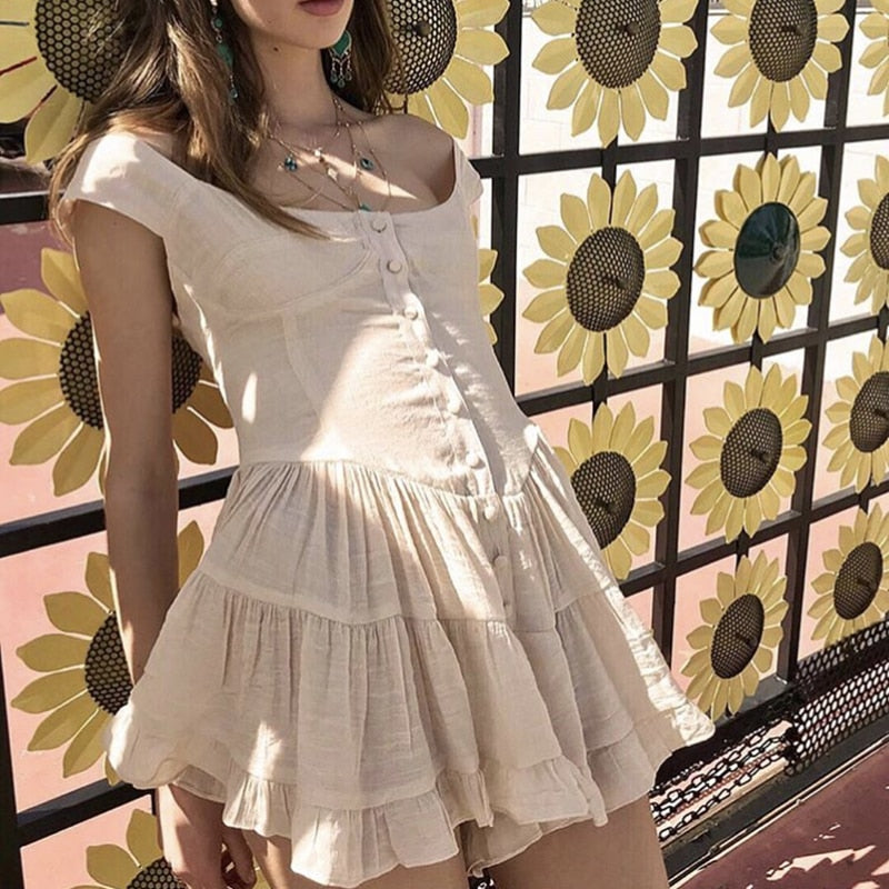 goosudu  vintage ladies dresses beach ruffle yellow casual mini sexy dress vestidos bohemian elegant Summer dress