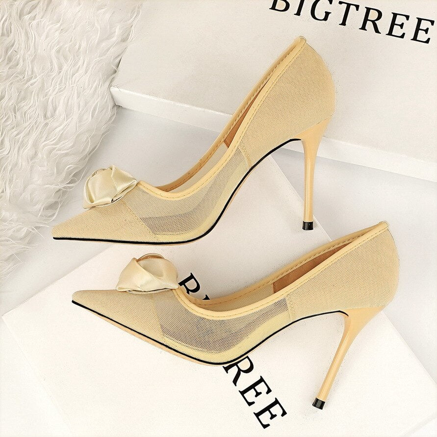 goosudu European and American sexy nightclubs with high heels and a network of hollow silk and rose flowers women shoes