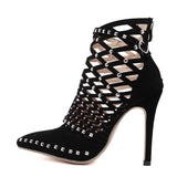 goosudu Gladiator Roman Sandals Summer Rivet Studded Cut Out Caged Ankle Boots Stiletto High Heel Women Sexy Shoes Pumps