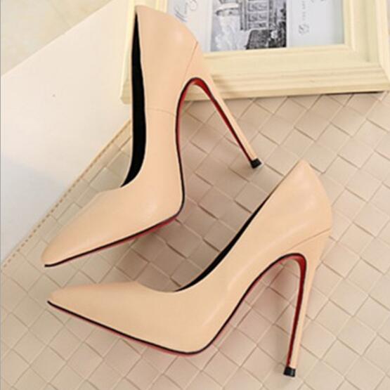 goosudu   Thin heels pointed toe spring and autumn Pumps new nude color pointed women's shoes are sexy and high heels