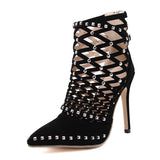 goosudu Gladiator Roman Sandals Summer Rivet Studded Cut Out Caged Ankle Boots Stiletto High Heel Women Sexy Shoes Pumps
