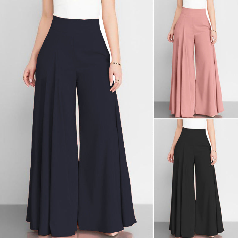 Women Elegant High Waist Wide Leg Pants  Spring Vintage Flare Trousers Casual Solid Zipper Pantalon Female Palazzo